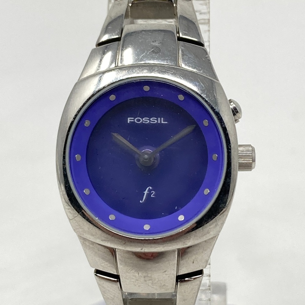 Fossil Kaleido F2 Watch Women 23mm Silver Tone Purple ES-9573 New Battery 6.5"